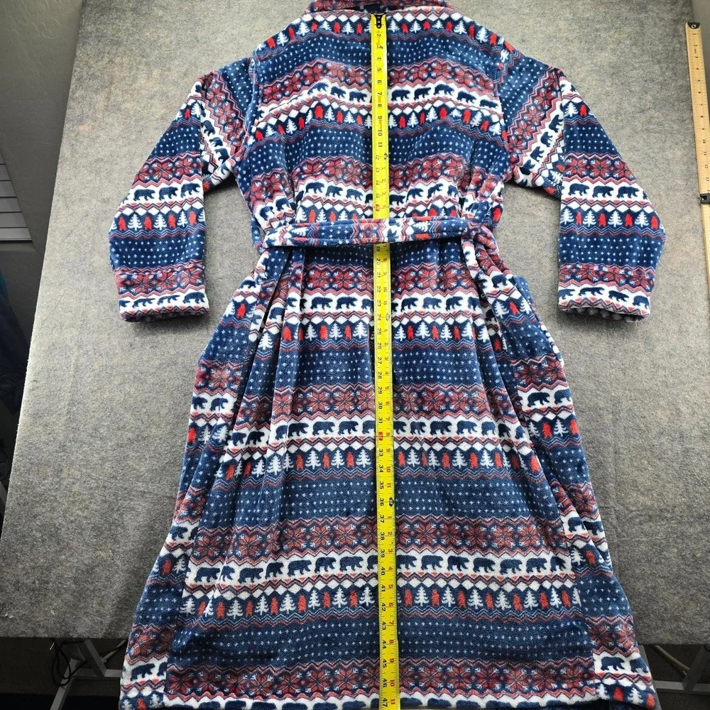 Chubbies Robe Mens One Size Blue Red Fair Isle Bear Fleece Belted Pockets Posh